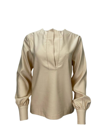 TOTEME Women's Beige V-Neck Panel Blouse #1017 XS NWT