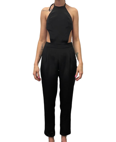 OLCAY GULSEN Women's Black Cut-out Halter Jumpsuit 1255 Sz XS $425 NEW