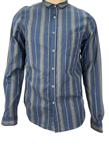 STEVEN ALAN Men's Blue Cropped Collar Striped Casual Shirt Sz S NWT