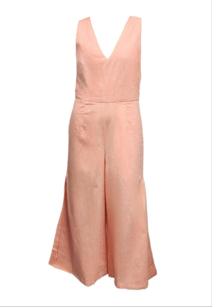 HoodLamb Women's Coral Culotte V-Neck Hemp Jumpsuit 420 NWT
