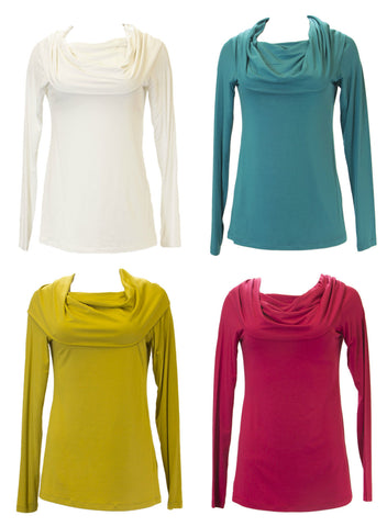 ANALILI Women's Wide Cowl Neck Long Sleeve Top 356IA10 $135 NEW