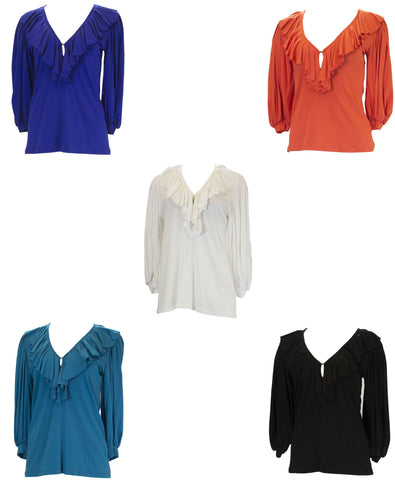 ANALILI Women's Ruffle Front Low Cut Keyhole Blouse 358AI10 $140 NWT