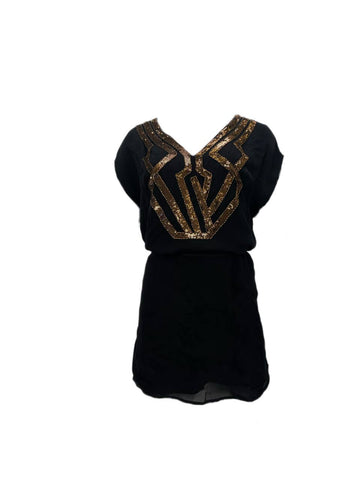 HAUTE HIPPIE Women's Black V-Neck Belted Dress #7144 M NWT