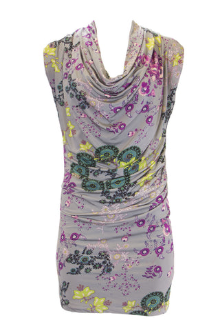 ANALILI Women's Floral Print Cowl Neck Dress 933M15 Sz X-Small Grey