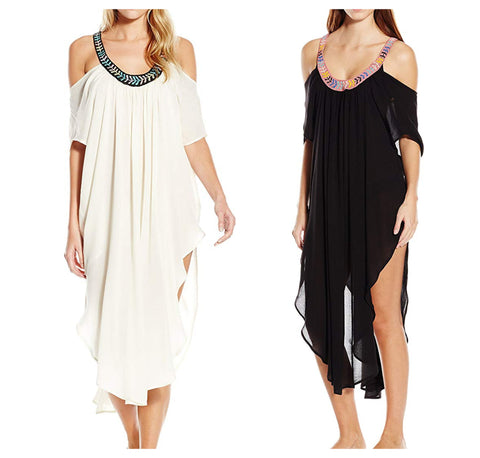 MARA HOFFMAN Embellished Off The Shoulder Caftan Cover-up Dress 95320 $348 NEW