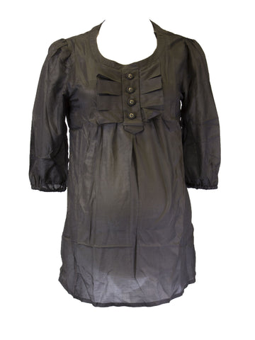 OLIAN Maternity Women's Charcoal Gray Sheer Ruffle Button Top Size X-Small $95 NWT