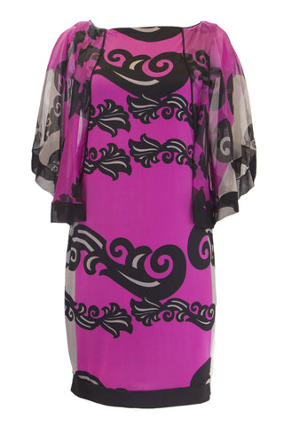 ANALILI Women's Floral Print Silk Batwing Dress A1306AE04 Sz Medium Magenta