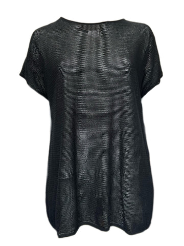 Marina Rinaldi Women's Black Acciaio Short Sleeves Knitted Sweater Size XL NWT