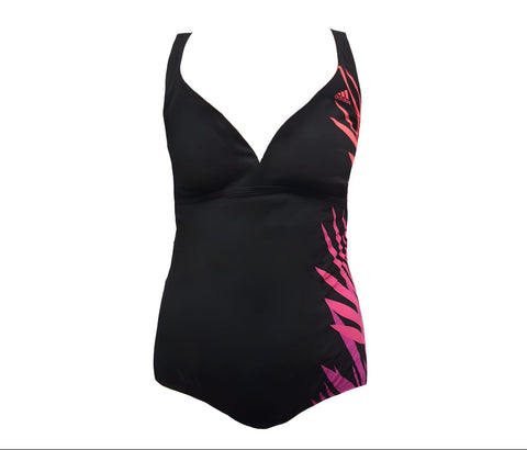 ADIDAS Women's Black Shirred Padded V-Neck One Piece Swimsuit #1ASF09 10 NWT