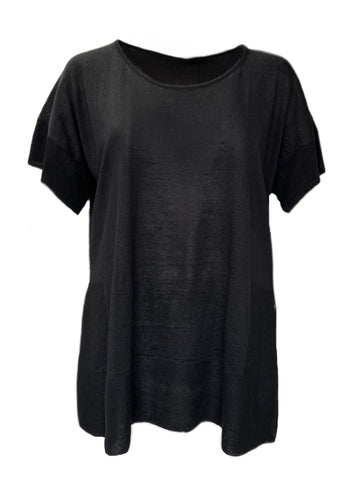 Marina Rinaldi Women's Black Agosto Knitted Short Sleeve T Shirt NWT