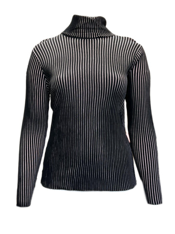 Marina Rinaldi Women's Nero Andrea Striped Turtleneck Sweater Size M NWT