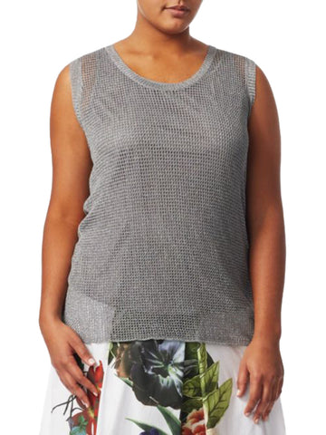 MARINA RINALDI Women's Silver Argento Sleeveless Sweater $435 NWT