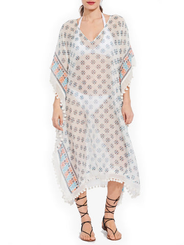 ROBERTA ROLLER RABBIT Womens Teal Asia Rupi Border Kaftan $185 NEW