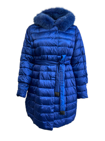 Marina Rinaldi Women's Blue Atlantico Hooded Down Coat Size 12W/21 NWT