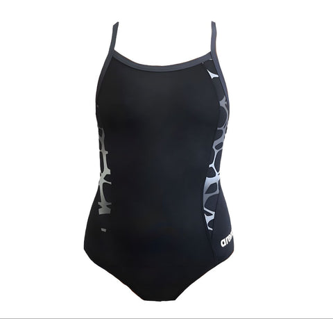 ARENA Women's Black Carbonite Light Drop Back One Piece Swimsuit #53355 32 NWT