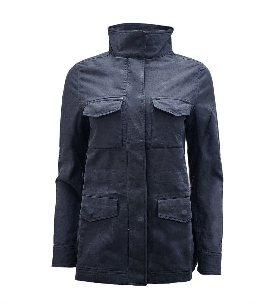 HoodLamb Women's Black Field Hemp Cotton High Collar Jacket 420 NWT