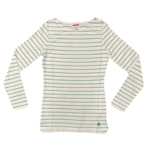 BOAST Women's White/Green Pinstripe Pique Long Sleeve Top $85 NEW