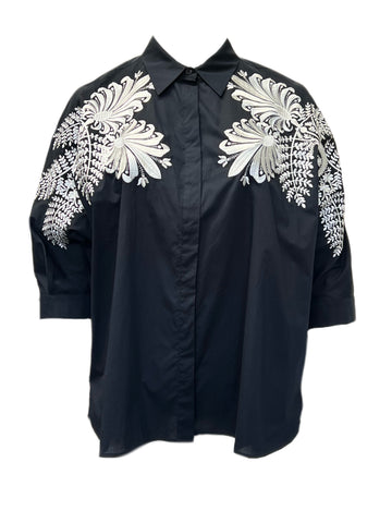 Marina Rinaldi Women's Black Balzare Embroidered Shirt NWT