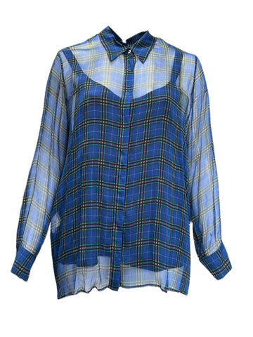 Marina Rinaldi Women's Blue Banner Silk Shirt NWT