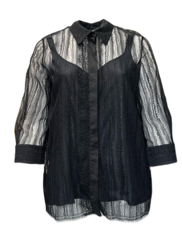 Marina Rinaldi Women's Black Bardo Button Down Lace Shirt NWT
