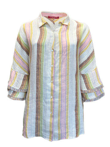 Marina Rinaldi Women's Multicolored Basilica Striped Flax Shirt NWT