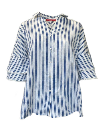 Marina Rinaldi Women's Blue Basilica Striped Button Down Shirt NWT
