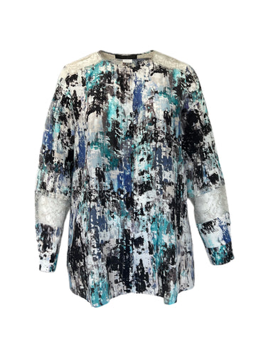 Marina Rinaldi Women's Grey Batteria Button Down Silk Shirt NWT