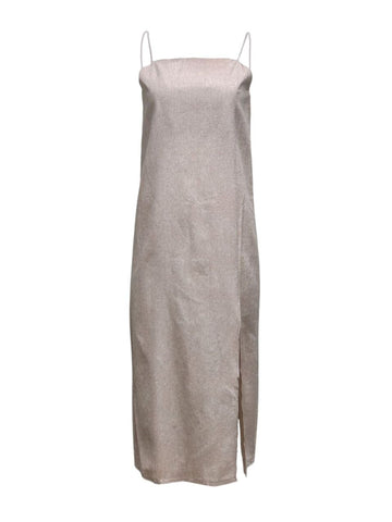 HoodLamb Women's Khaki Spaghetti Strap Hemp Dress with Split 420 NWT