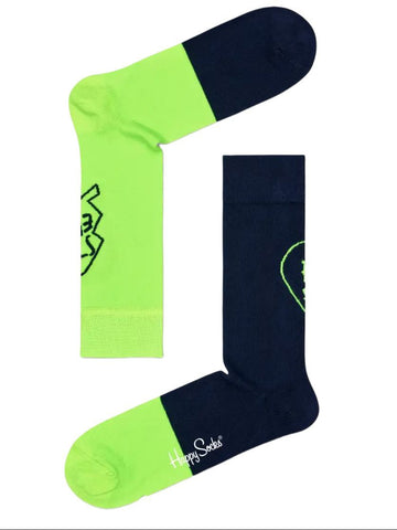 HAPPY SOCKS Men's Green Bestie Cotton Colorblock Crew Socks Size 8-12 NWT