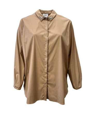 Marina Rinaldi Women's Camel Bijou Beaded Collar Button Down Shirt