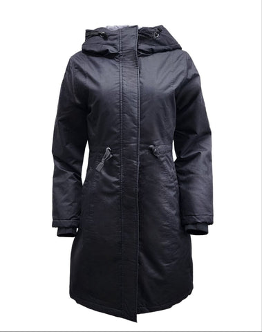 HoodLamb Women's Black Drawstring Natural Hemp Hooded Parka 420 NWT