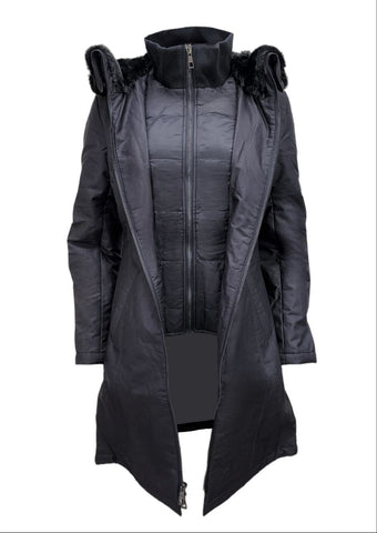 HoodLamb Women's Black 2-1 Long Natural Hemp Inner Vest Puffer NWT