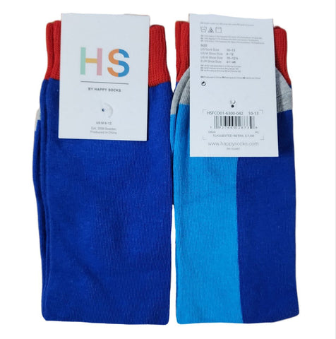 HAPPY SOCKS Men's Blue Blocks Cotton Crew Colorblock Socks Size 8-12 NWT