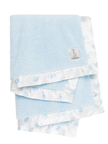 LITTLE GIRAFFE Baby's Blue Chenille Polka Dot Soft Fuzzy Blanket 36"x30" NWT