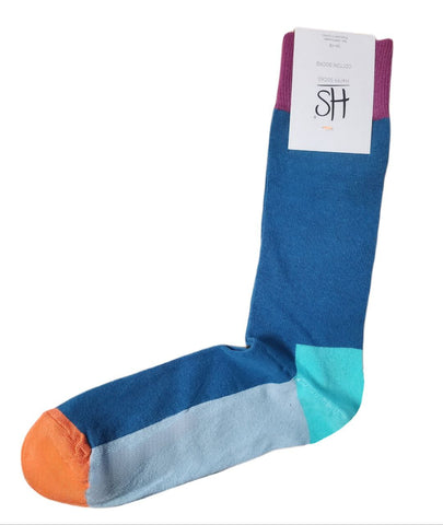 HAPPY SOCKS Men's Blue Colorblock Cotton Stretchy Crew Socks Size 8-12 NWT