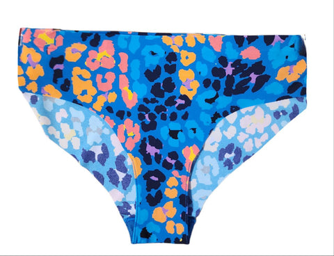 HAPPY SOCKS Women's Blue Seamless Leopard Cheeky Panties Size Small NWT