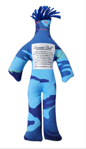 DAMMIT! DOLLS Blue Stress Relief Squishy Classic Camo Doll Gag Gift 12" NWT