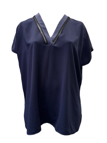 Marina Rinaldi Women's Blue Broccato Pullover Blouse NWT