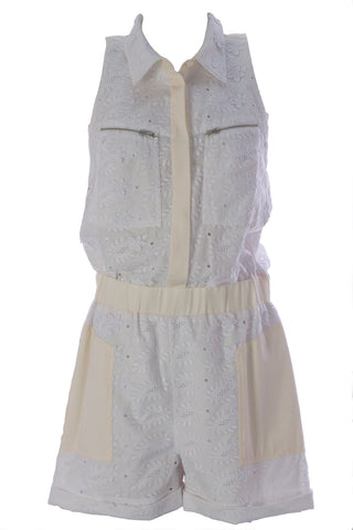 REBECCA MINKOFF Women's Chalk Sleeveless Eyelet Brighton Romper Sz 12 $328 NWT