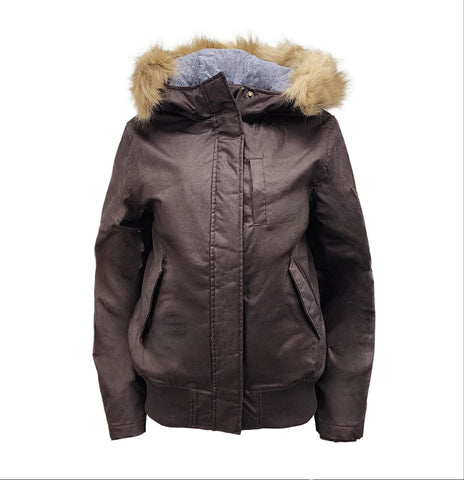 HoodLamb Women's Dark Brown Short Furry Hooded Hemp Vegan Jacket NWT