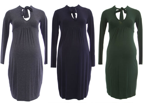 OLIAN Maternity Women's Tie Neck Empire Waist Dress $130 NWT