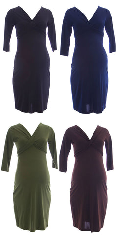 OLIAN Maternity Women's Criss Cross Tie 3/4 Sleeve Dress $139 NWT