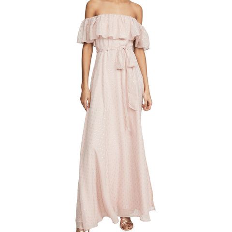 YUMI KIM Women's Lurex Swiss Dot Blush Carmen Maxi Dress #DR8220 NWT