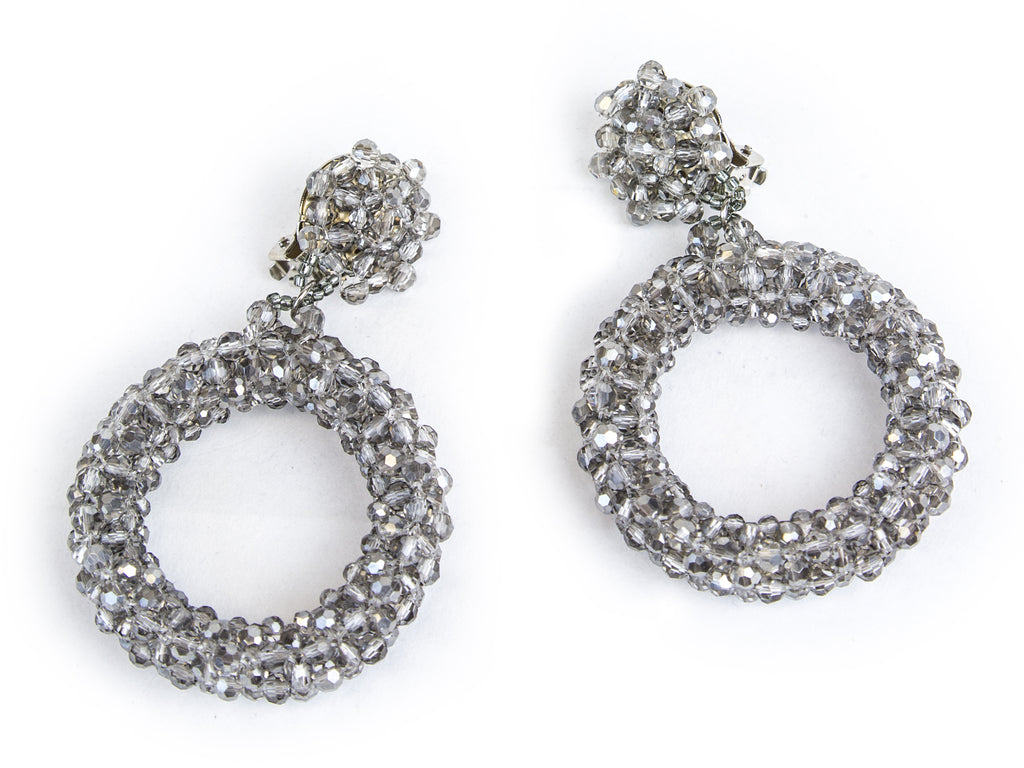 ROBERTA ROLLER RABBIT Women's Charcoal Beaded Chau Clip-On Earrings $95 NEW