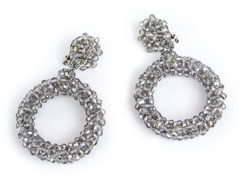 ROBERTA ROLLER RABBIT Women's Charcoal Beaded Chau Clip-On Earrings $95 NEW