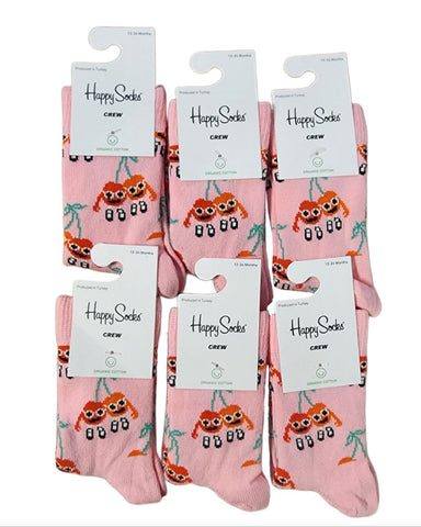 HAPPY SOCKS Girl's Pink Organic Cotton Cherry 6 Pairs Set Socks 12-24m NWT
