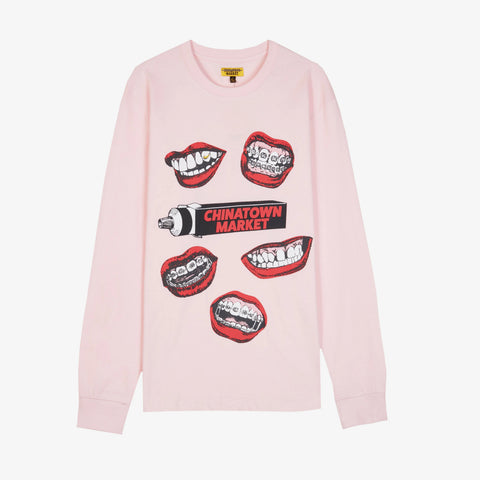 Chinatown Market Men's Pink Mouth Long Sleeve Shirt Rare NWT
