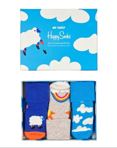 HAPPY SOCKS Kids' Over The Clouds Terry Socks Gift Set 3 Pairs Size 0-6m NWB