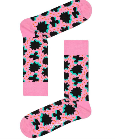 HAPPY SOCKS Women's Pink Comic Relief Cotton Crew Socks Size 5.5-9.5 NWT