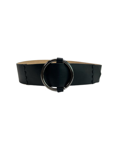 Max Mara Women's Black Curt Leather Wide Belt Size L NWT